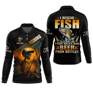 Fish And Beer, Skeleton Fishing, Funny Fishing Shirts, SPF Shirts For Men, Long Sleeve Tops