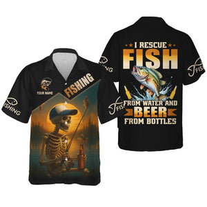 Fish And Beer, Skeleton Fishing, Funny Fishing Shirts, SPF Shirts For Men, Long Sleeve Tops