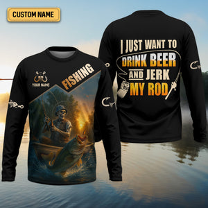 Drink Beer Funny Fishing Shirts, SPF Long Sleeve Shirts, Sun Shirts For Men, Hooded Long Sleeve Shirt
