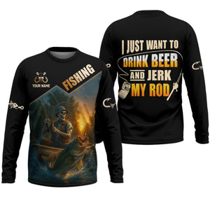 Drink Beer Funny Fishing Shirts, SPF Long Sleeve Shirts, Sun Shirts For Men, Hooded Long Sleeve Shirt