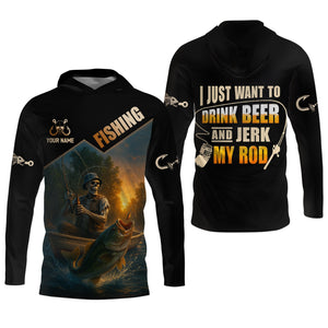 Drink Beer Funny Fishing Shirts, SPF Long Sleeve Shirts, Sun Shirts For Men, Hooded Long Sleeve Shirt