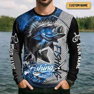 Fishing Makes Me Happy UV Shirts For Men, SPF Long Sleeve Shirts, Breathable Long Sleeve Shirt