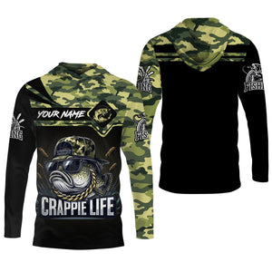 Crappie Life Camo Fishing Shirt, Fishing T-Shirts Funny, SPF Long Sleeve Shirts, Men Long Sleeve Shirt