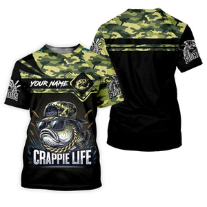 Crappie Life Camo Fishing Shirt, Fishing T-Shirts Funny, SPF Long Sleeve Shirts, Men Long Sleeve Shirt