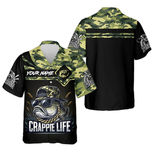 Crappie Life Camo Fishing Shirt, Fishing T-Shirts Funny, SPF Long Sleeve Shirts, Men Long Sleeve Shirt