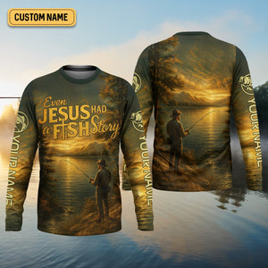 Bible Story Fish And Bread, Long Sleeve Fishing Shirts, SPF Shirts For Men, Fishing UPF Shirts, Sun Shirts For Men