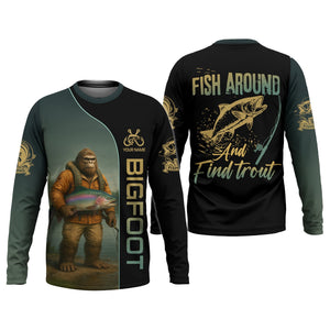 Fish Around & Find Trout Fishing Shirt, Bigfoot Fishing Shirt, SPF Shirts For Men, Funny Fishing Shirt