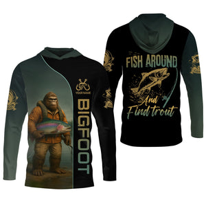 Fish Around & Find Trout Fishing Shirt, Bigfoot Fishing Shirt, SPF Shirts For Men, Funny Fishing Shirt