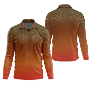 Orange Brook Trout Skin UPF Fishing Shirts, Hooded Sun Shirt, Personalized Fishing Gifts, UV Shirts For Men
