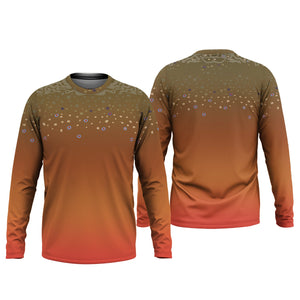 Orange Brook Trout Skin UPF Fishing Shirts, Hooded Sun Shirt, Personalized Fishing Gifts, UV Shirts For Men