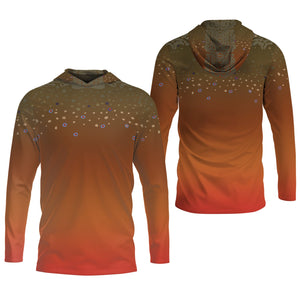 Orange Brook Trout Skin UPF Fishing Shirts, Hooded Sun Shirt, Personalized Fishing Gifts, UV Shirts For Men