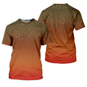 Orange Brook Trout Skin UPF Fishing Shirts, Hooded Sun Shirt, Personalized Fishing Gifts, UV Shirts For Men