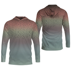 Rainbow Brook Trout Skin UPF Fishing Shirts, Hooded Sun Shirt, Personalized Fishing Gifts, UV Shirts For Men