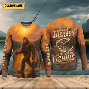 Bigfoot Fishing Shirt, Fishing Therapy SPF Shirts For Men, Fishing UPF Shirts, Funny Fishing Shirt