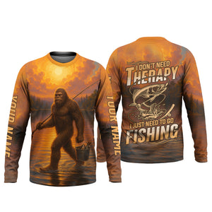 Bigfoot Fishing Shirt, Fishing Therapy SPF Shirts For Men, Fishing UPF Shirts, Funny Fishing Shirt