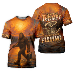 Bigfoot Fishing Shirt, Fishing Therapy SPF Shirts For Men, Fishing UPF Shirts, Funny Fishing Shirt