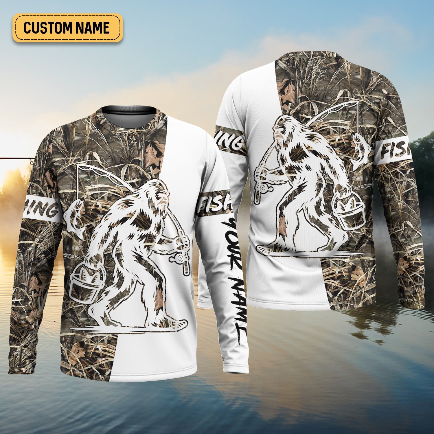 Sasquatch Fishing SPF Long Sleeve Shirts, Funny Fishing Shirt, Fishing Gifts For Men, Men's Fishing Shirt