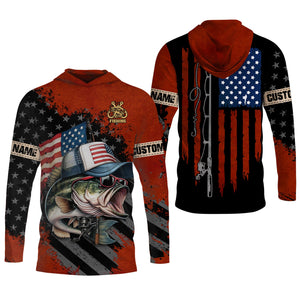 Patriotic Fishing Shirt, Largemouth Bass Fishing SPF Shirt, Fisherman Outfit, Men Long Sleeve Shirt