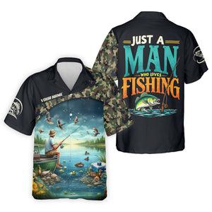 Just A Man Who Loves Fishing Camo Fishing Shirt, Fisherman Gift, SPF Shirt For Men
