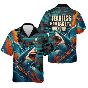 Fearless In The Face Of The Unknown Fishing UPF Shirts, Fishing Gifts For Men, Shark Fishing
