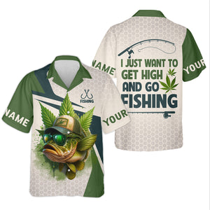 I Just Want To Get High And Go Fishing Largemouth Bass Fishing SPF Shirt For Men, Funny Fishing Shirt