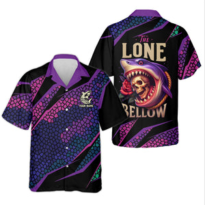 The Lone Below Shark And Skull Purple Fishing Shirt, SPF Shirt For Men, Men's Fishing Shirt