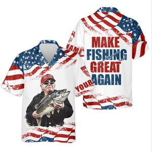 Make Fishing Great Again Patriotic Fishing Shirt, Red White Blue Fishing UPF Shirts, Men's Fishing Shirt