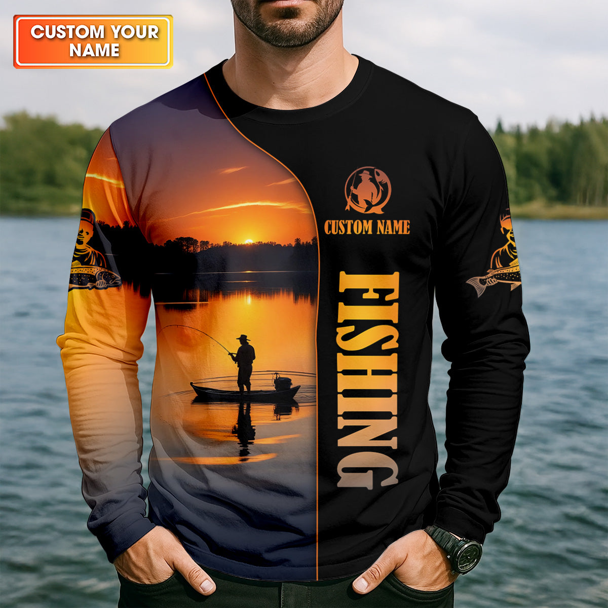 Sunset Fishing Shirt Long Sleeve, Hooded Sun Shirt, Camo Long Sleeve Shirt, Mens Fishing Shirt