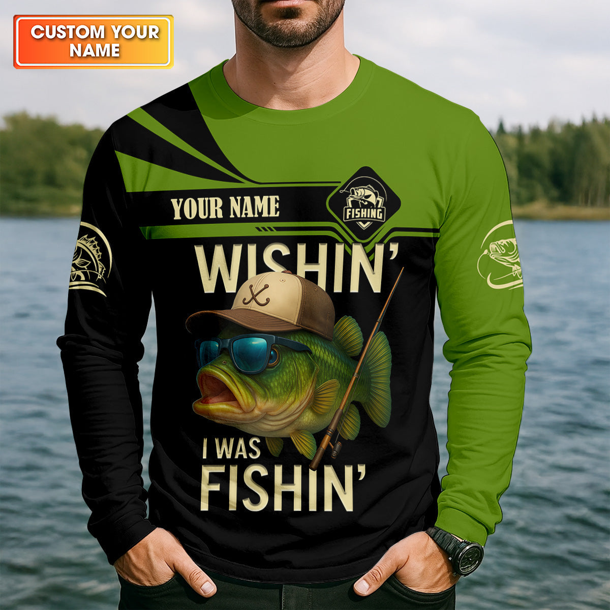 Wishing I Was Fishing Funny Fishing Shirt, Bass Fishing Shirt, SPF Shirt For Men, Men's Fishing Shirt