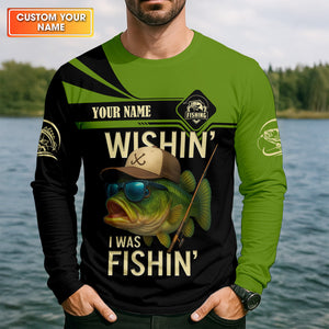 Wishing I Was Fishing Funny Fishing Shirt, Bass Fishing Shirt, SPF Shirt For Men, Men's Fishing Shirt