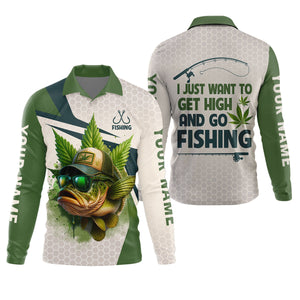 I Just Want To Get High And Go Fishing Largemouth Bass Fishing SPF Shirt For Men, Funny Fishing Shirt