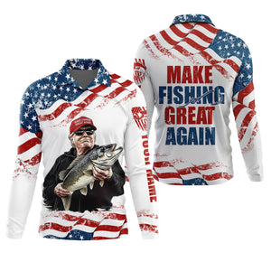 Make Fishing Great Again Patriotic Fishing Shirt, Red White Blue Fishing UPF Shirts, Men's Fishing Shirt