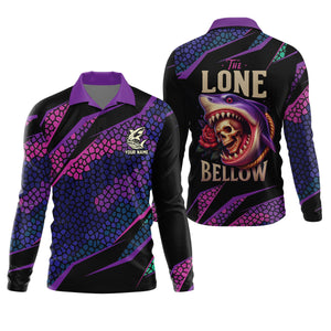The Lone Below Shark And Skull Purple Fishing Shirt, SPF Shirt For Men, Men's Fishing Shirt