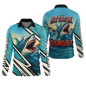 Shark Fishing SPF Shirts, Shark Attack Danger Area Fishing Shirts For Men, Funny Fisherman Gift