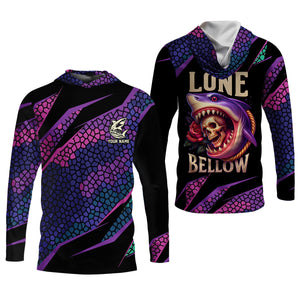 The Lone Below Shark And Skull Purple Fishing Shirt, SPF Shirt For Men, Men's Fishing Shirt