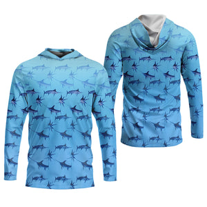 Swordfish Pattern Blue Fishing Shirt, Cute Fishing Outfits, SPF Shirt For Men, Men's Fishing Shirt