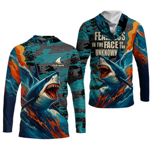 Fearless In The Face Of The Unknown Fishing UPF Shirts, Fishing Gifts For Men, Shark Fishing