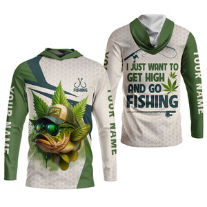 I Just Want To Get High And Go Fishing Largemouth Bass Fishing SPF Shirt For Men, Funny Fishing Shirt