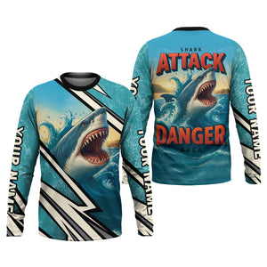 Shark Fishing SPF Shirts, Shark Attack Danger Area Fishing Shirts For Men, Funny Fisherman Gift