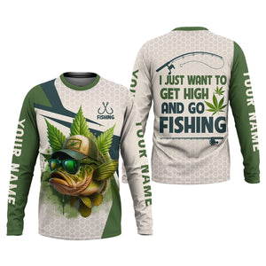 I Just Want To Get High And Go Fishing Largemouth Bass Fishing SPF Shirt For Men, Funny Fishing Shirt
