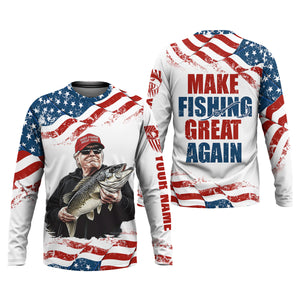 Make Fishing Great Again Patriotic Fishing Shirt, Red White Blue Fishing UPF Shirts, Men's Fishing Shirt