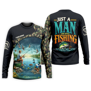 Just A Man Who Loves Fishing Camo Fishing Shirt, Fisherman Gift, SPF Shirt For Men