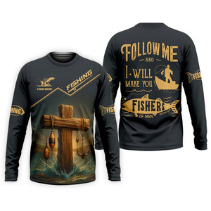 Follow Me And I Will Make You Fishers Of Men Fishing UPF Shirts, Jesus Fishing Shirt, Funny Fishing Shirt
