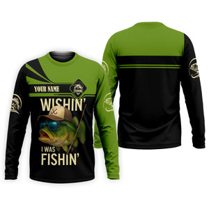 Wishing I Was Fishing Funny Fishing Shirt, Bass Fishing Shirt, SPF Shirt For Men, Men's Fishing Shirt