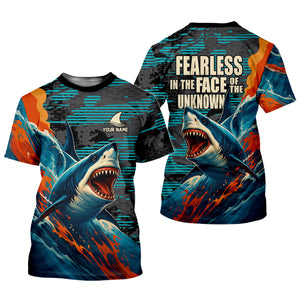 Fearless In The Face Of The Unknown Fishing UPF Shirts, Fishing Gifts For Men, Shark Fishing