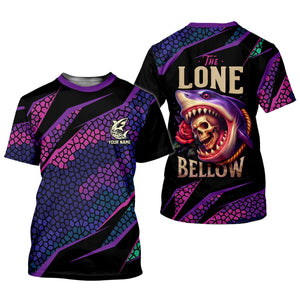 The Lone Below Shark And Skull Purple Fishing Shirt, SPF Shirt For Men, Men's Fishing Shirt
