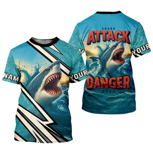 Shark Fishing SPF Shirts, Shark Attack Danger Area Fishing Shirts For Men, Funny Fisherman Gift