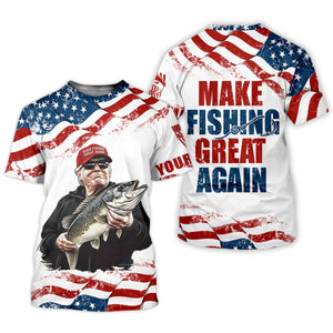 Make Fishing Great Again Patriotic Fishing Shirt, Red White Blue Fishing UPF Shirts, Men's Fishing Shirt