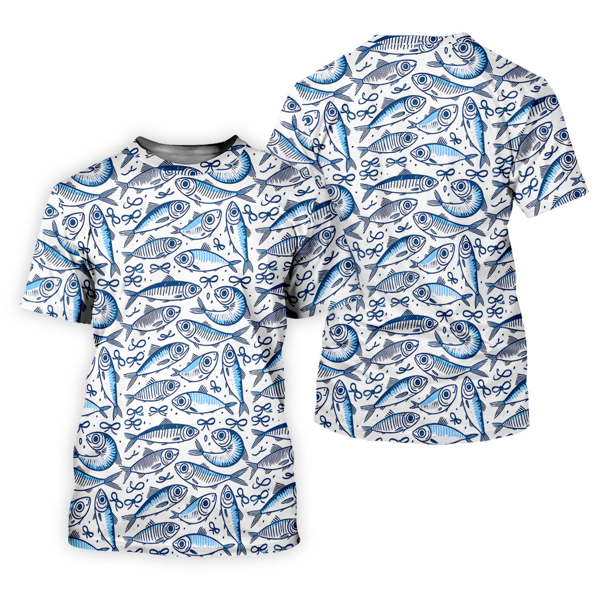 Navy Fish Pattern Fishing UPF Shirts, Men's Fishing Shirts Long Sleeve, Presents For Fishermen