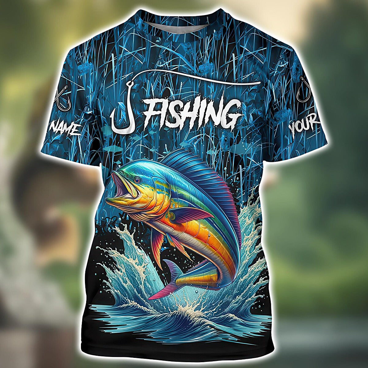 Unisex 3D All-Over Print Fishing Shirt - Vibrant Mahi-Mahi Jumping Design with Customizable Name